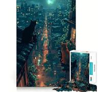 Rompecabezas de 1000 Piezas para Adultos Gatos en la azotea,Ciudad Nocturna Arte de Corte Exacto Juguete de Rompecabezas cognitivo Juego para Relajarse (38x26cm)