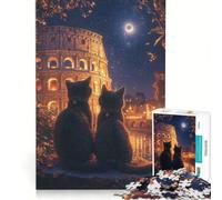 Rompecabezas de 1000 Piezas para Adultos: Gatos en Roma de Noche Juegos Divertidos para la interacción Entre Padres e Hijos Regalos con Juegos desafiantes 38x26cm