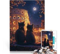 Rompecabezas de 1000 Piezas para Adultos Gatos en Roma de Noche Juguete Educativo para aliviar el estrés Juego de desafío único 52x38cm