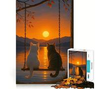 Rompecabezas de 1000 Piezas para Adultos Gatos en un Columpio al Atardecer Diseño de Corte preciso Divertido Rompecabezas Regalo Ideal para el Tiempo Libre y para la decoración navideña (50x75cm)