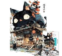 Rompecabezas de 1000 piezas para adultos Gatos en una casa flotante al estilo japonés Juego educativo adictivo Juguetes para cultivar la paciencia Ideas de regalos y decoración para el hogar (38x52cm)