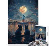 Rompecabezas de 1000 Piezas para Adultos Gatos Estatua de la Libertad decoración del hogar Juguetes Regalos para Mujeres y Hombres Juego de ingenio difícil y desafiante tamaño 50x75cm