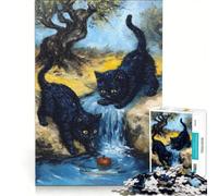 Rompecabezas de 1000 Piezas para Adultos: Gatos Negros y Manzana Junto a una Cascada, Juego de ingenio, Actividades Divertidas para Hacer en casa, colección de Artistas, Bellas Artes 50x75cm