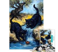 Rompecabezas de 1000 Piezas para Adultos Gatos Negros y Manzana Junto a una Cascada Rompecabezas para Adultos Que estimula la Mente y Mejora la Memoria (Tamaño 38x52cm)