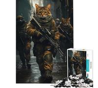 Rompecabezas de 1000 Piezas para Adultos Gatos Soldados bajo la Lluvia Juguetes educativos para Aprender y Jugar en Familia Difícil Regalos de Amigo Invisible (tamaño 38x26cm)