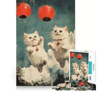 Rompecabezas de 1000 Piezas para Adultos Gatos Volando con linternas Juguete para ejercitar la Mente Ideal para un Momento de diversión en casa (38x52cm)