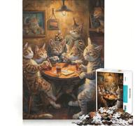 Rompecabezas de 1000 Piezas para Adultos: Gatos y Cerveza en una Taberna, Juego de ingenio, Corte de precisión, colección de Artistas, Bellas Artes 38x26cm