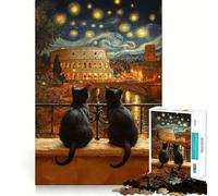 Rompecabezas de 1000 Piezas para Adultos Gatos y Coliseo,Noche Estrellada,Bordes Limpios,Juego Creativo para Estimular el Cerebro,Juego Lento,Divertido,Regalo Navideño y Relajado (50x75cm)