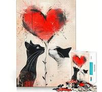 Rompecabezas de 1000 Piezas para Adultos Gatos y Globo de corazón,Juego de Corte sin Costuras,Juguete para Resolver Problemas,Juego Casual,Escena navideña (50x75cm)