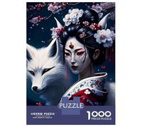 Rompecabezas De 1000 Piezas para Adultos Geisha Fox Cherry Japan Rompecabezas para Adultos Juegos Divertidos Corte De Precisión Actividades Divertidas En Casa, 38x26cm/1000pcs