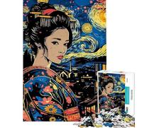 Rompecabezas de 1000 Piezas para Adultos Geisha Japonesa Van Gogh Rompecabezas para Adultos Juguetes antiestrés Vacaciones en casa Matar el Tiempo Ayuda a ejercitar el Cerebro (tamaño 38x26cm)