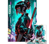Rompecabezas de 1000 Piezas para Adultos Geisha Samurai Neon Japan Puzzles para Adultos Juegos Familiares desafío difícil cumpleaños y Navidad (tamaño 38x26cm)