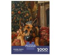 Rompecabezas De 1000 Piezas para Adultos German Shepherd Christmas Portrait Holiday Dog Wall Art Rompecabezas Práctico Juego Decoración del Hogar Cumpleaños Y Navidad 70x50cm/1000