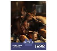 Rompecabezas De 1000 Piezas para Adultos German Shepherd Coffee Rompecabezas para Adultos Juguetes DIY Regalos para Mujeres Cumpleaños Y Navidad 52x38cm/1000pcs