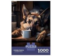 Rompecabezas De 1000 Piezas para Adultos German Shepherd Dog Coffee Rompecabezas para Adultos Juegos Familiares Regalo De Cumpleaños Cumpleaños Y Navidad 70x50cm/1000pcs
