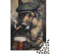Rompecabezas De 1000 Piezas para Adultos German Shepherd with Beer Rompecabezas Práctico Juego Decoración del Hogar Cumpleaños Y Navidad 52x38cm/1000pcs