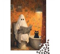 Rompecabezas De 1000 Piezas para Adultos Ghost Reading Newspaper in Bathroom Rompecabezas para Adultos Juegos Familiares Decoración del Hogar Desafío Educativo 52x38cm/1000pcs