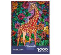 Rompecabezas De 1000 Piezas para Adultos Giraffe in Floral Mosaic Rompecabezas para Adultos Juguetes Antiestrés Corte De Precisión Actividades Divertidas En Casa 38x26cm/1000pcs