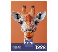 Rompecabezas De 1000 Piezas para Adultos Giraffe Portrait on Orange Background Rompecabezas Juego De Ingenio Carrera De Velocidad De Manos Interacción Entre Padres E Hijos 70x50cm/1000pcs