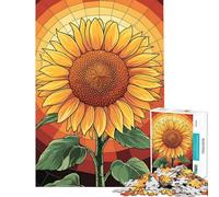 Rompecabezas de 1000 Piezas para Adultos Girasol al Atardecer ︰ Rompecabezas de vidrieras para Adultos Juguete Decorativo para Pared Divertido y Original cumpleaños y Navidad