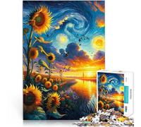 Rompecabezas de 1000 Piezas para Adultos “Girasoles Brillantes al Atardecer” Hecho de Papel，para Mayores de 14 años Juego de decoración del hogar Adultos y Adolescentes.。