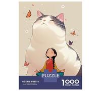 Rompecabezas De 1000 Piezas para Adultos Girl Meditating with Giant Cat Rompecabezas para Adultos Juguetes DIY Regalos para Mujeres Regalos para Amigos Y Familiares 38x26cm/1000pcs