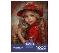 Rompecabezas De 1000 Piezas para Adultos Girl with Cat Painting Rompecabezas para Adultos Juegos Familiares Una Obra De Arte Ayuda A Ejercitar El Cerebro 38x26cm/1000pcs