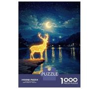 Rompecabezas De 1000 Piezas para Adultos Glowing Deer by Lake at Night Rompecabezas para Adultos Juegos Divertidos Pero Divertidos Y Humorísticos Desafiantes De Completar 52x38cm/1000pcs