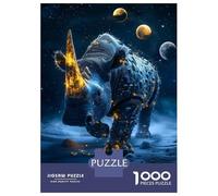 Rompecabezas De 1000 Piezas para Adultos Glowing Rhino Under Stars Rompecabezas para Adultos Juegos Divertidos Una Obra De Arte Oferta como Regalos para Toda La Familia 52x38cm/1000pcs