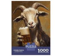 Rompecabezas De 1000 Piezas para Adultos Goat with Beer Artwork Rompecabezas para Adultos Juegos Divertidos Alivia El Estrés 52x38cm/1000pcs