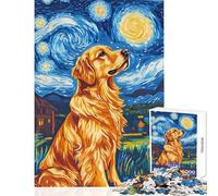 Rompecabezas de 1000 Piezas para Adultos Golden Dog Starry Night - Juego práctico Que Mejora la Memoria y es antiestrés Colección de Artistas Bellas Artes (50x75cm)
