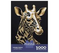 Rompecabezas De 1000 Piezas para Adultos Golden Giraffe Portrait on Black Background Rompecabezas para Adultos Juego Práctico Ensamblaje De Patrones Desafiante De Completar 52x38cm/1000pcs