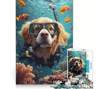 Rompecabezas de 1000 Piezas para Adultos Golden Retriever buceando, Juego Imposible, análisis y lógica, fortalece el Amor Entre Parejas 38x26cm