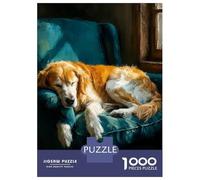 Rompecabezas De 1000 Piezas para Adultos Golden Retriever Dog Sleeping on Teal Armchair Rompecabezas Juegos Relajantes Mejora La Memoria Oferta como Regalo para Toda La Familia 52x38cm/1000pcs