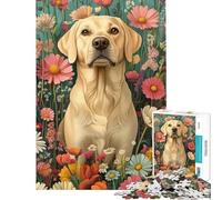 Rompecabezas de 1000 Piezas para Adultos Golden Retriever en Flores (无 Puzzles for Adults Toy Wall Decor Enhance Memory Difficult and Challenge (Tamaño 38x52cm)