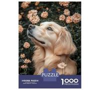 Rompecabezas De 1000 Piezas para Adultos Golden Retriever in A Flower Garden Rompecabezas para Adultos Juguetes DIY Una Obra De Arte Regalo De Cumpleaños, Regalos, 52x38cm/1000pcs