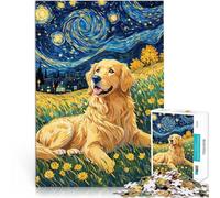 Rompecabezas de 1000 Piezas para Adultos Golden Retriever Noche Estrellada Alivio del estrés Regalos de cumpleaños, Regalos, Arte Mural 38x26cm