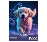 Rompecabezas De 1000 Piezas para Adultos Golden Retriever Puppy with Magic Rompecabezas De Juguete Decoración De Pared Una Obra De Arte Cumpleaños Y Navidad 38x26cm/1000pcs
