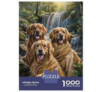 Rompecabezas De 1000 Piezas para Adultos Golden Retriever Waterfall Painting Rompecabezas Juguete Decoración De Pared Difícil Difícil Cumpleaños Y Navidad 70x50cm/1000pcs