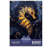 Rompecabezas De 1000 Piezas para Adultos Golden Seahorse on Dark Blue Background Rompecabezas para Adultos Juguetes De Bricolaje Análisis Y Lógica Regalos De Cumpleaños Y Únicos 38x26cm/1000pcs