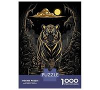 Rompecabezas De 1000 Piezas para Adultos Golden Tiger in Moonlit Jungle Rompecabezas Juego De Ingenio Alivia El Estrés Cumpleaños 52x38cm/1000pcs