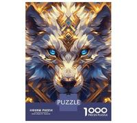 Rompecabezas De 1000 Piezas para Adultos Golden Wolf Portrait with Blue Eyes Rompecabezas para Adultos Juguete Decoración De Pared para La Diversión Familiar 70x50cm/1000pcs