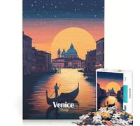 Rompecabezas de 1000 Piezas para Adultos Góndola al Atardecer en Venecia decoración de Pared de Juguete dificultad Alta cumpleaños y Navidad 38x26cm