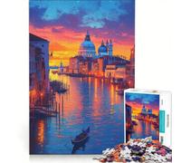 Rompecabezas de 1000 Piezas para Adultos Góndola al Atardecer en Venecia Juego de ingenio antiestrés Cada Pieza es única 50x75cm