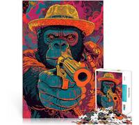 Rompecabezas de 1000 Piezas para Adultos Gorila apuntando con un Arma Juguetes educativos Decoración de Pared cumpleaños y Navidad 52x38cm