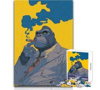 Rompecabezas de 1000 Piezas para Adultos, Gorila con Traje fumando un cigarro, Disfruta de un Suave Ocio, relajación, Ajuste Estable, Corte preciso, tamaño del Juguete: 38x52cm