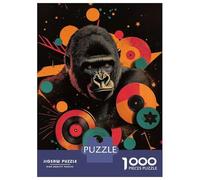 Rompecabezas De 1000 Piezas para Adultos Gorilla with Records Digital Art Gorilla Urban Jungle Rompecabezas Práctico Juego Decoración del Hogar Cumpleaños Y Navidad 70x50cm/1000pc