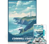 Rompecabezas de 1000 Piezas para Adultos: Gran Bretaña, Costa de Cornualles, Juego Imposible, interacción Entre Padres e Hijos, Lista de Deseos con Papá Noel 38x26cm