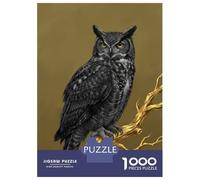 Rompecabezas De 1000 Piezas para Adultos Great Horned Owl on Golden Branch Rompecabezas para Adultos Juegos Relajantes Que Mejoran La Memoria Diversión En Casa Actividades, 38x26cm/1000pcs