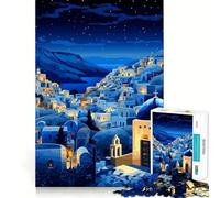 Rompecabezas de 1000 Piezas para Adultos Grecia,Pueblo Nocturno,Arte,articulaciones Suaves,diversión,Desarrollo Mental,Juego Casual,Tiempo de Juego,diversión de cumpleaños (38x52cm)